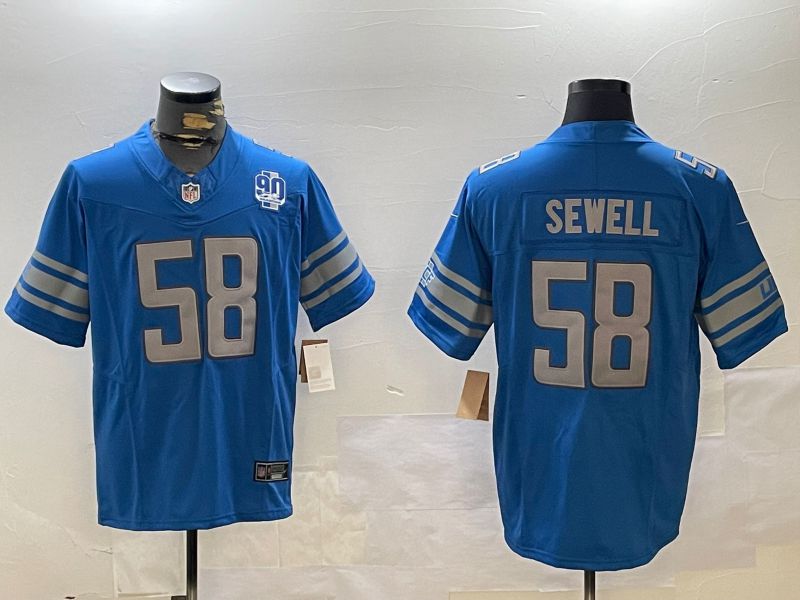 Men Detroit Lions 58 Sewell Blue three generations 2024 Nike Limited NFL Jersey style 3